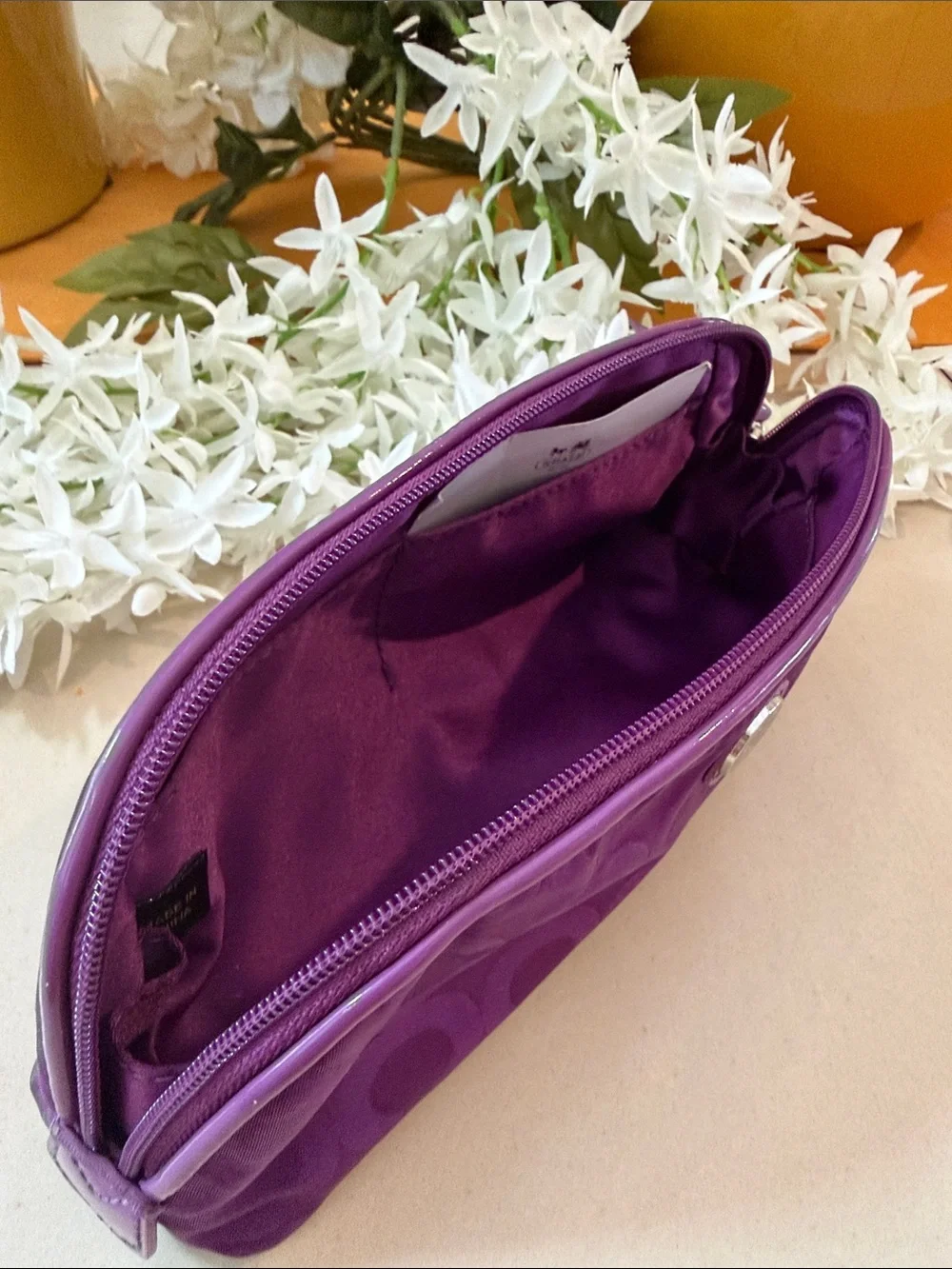 Coach Purple Signature Quilted Cosmetic Pouch